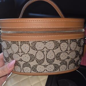 Coach Signature Canvas and Leather Vanity Case in Tan and Brown